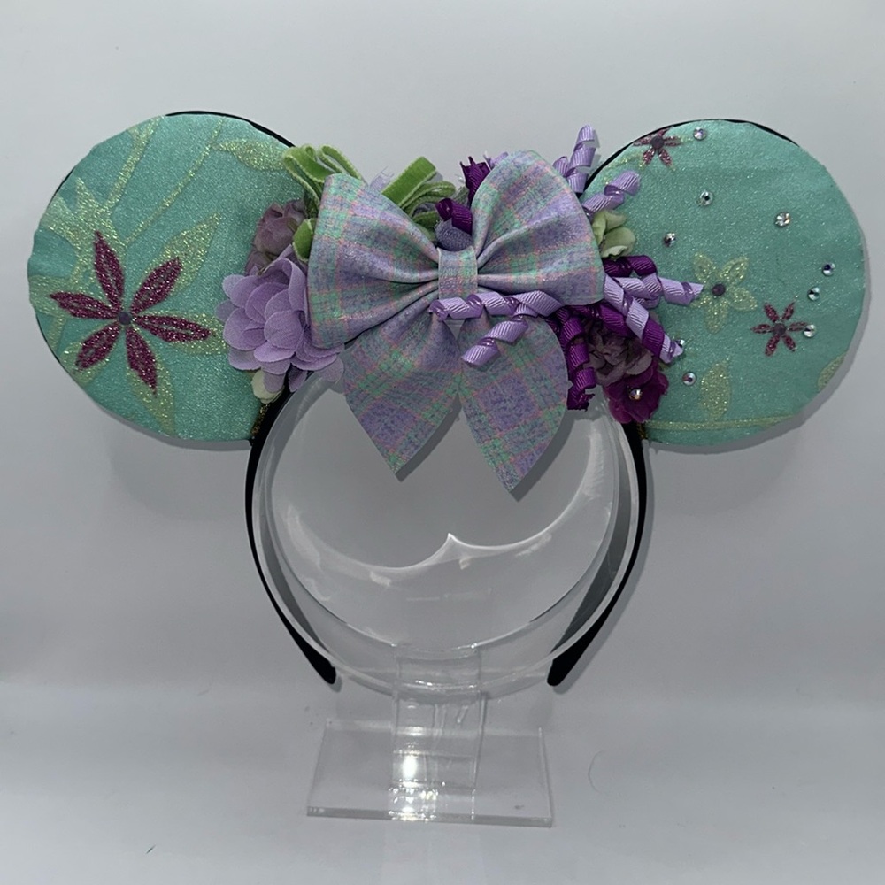 Springtime Elsa Inspired Minnie Ears Headband with Bows & Sequins